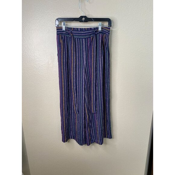 Maison Jules Womens Striped Wide-Leg Cropped Pants Navy Multicolor S Polyester - Picture 1 of 7